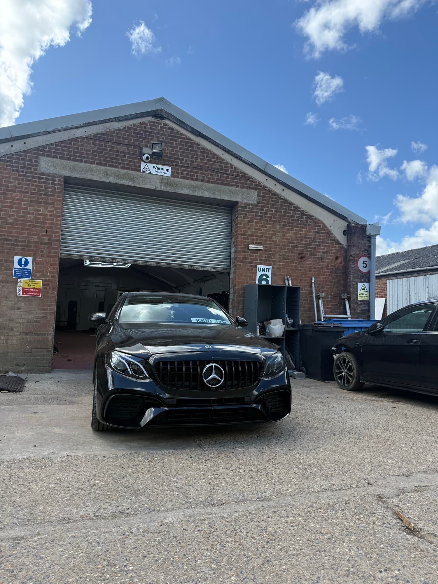 Black Mercedes E63 AMG outside the LRC Autoworks unit